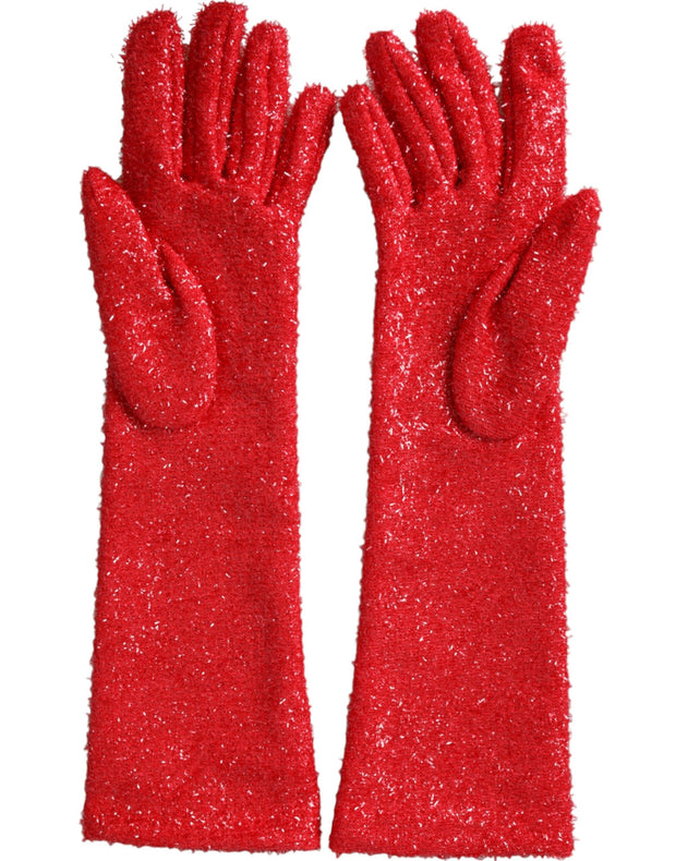 Red Lurex Fantasia Mid Arm Length Gloves Dolce & Gabbana