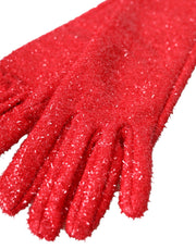 Red Lurex Fantasia Mid Arm Length Gloves Dolce & Gabbana