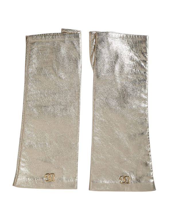 Silver Laminated Logo Finger Less Gloves Dolce & Gabbana