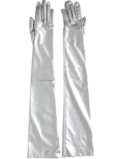 Silver Spandex Logo Elbow Length Gloves Dolce & Gabbana