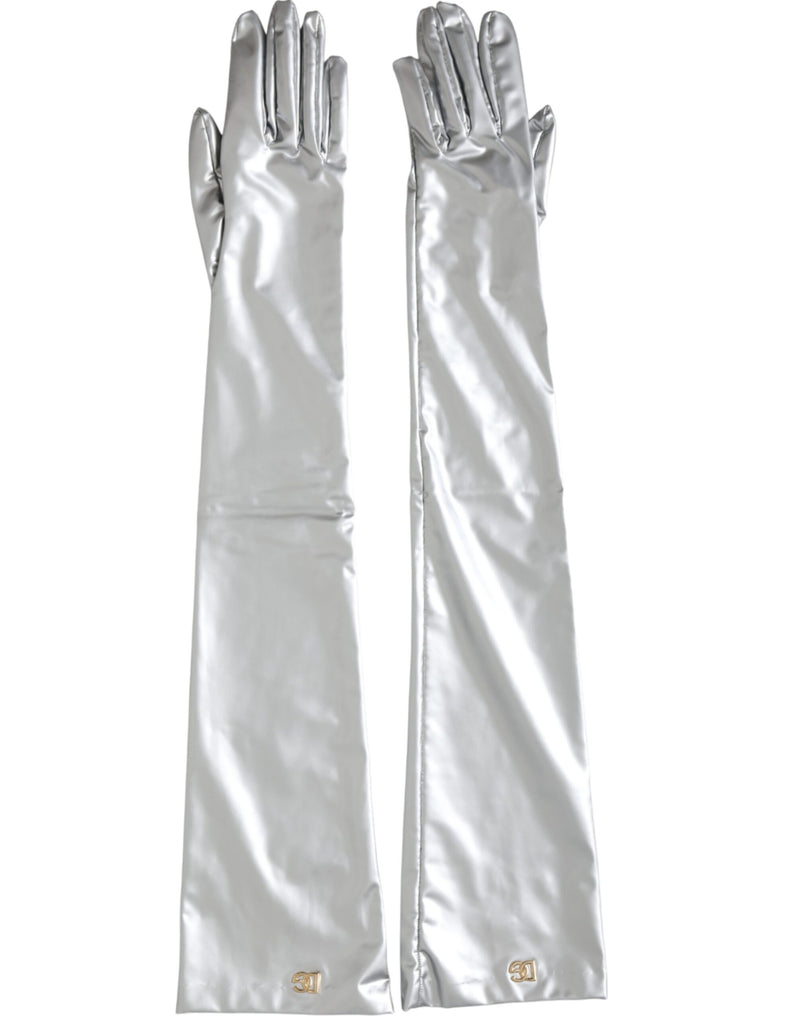 Silver Spandex Logo Elbow Length Gloves Dolce & Gabbana