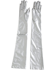 Silver Spandex Logo Elbow Length Gloves Dolce & Gabbana