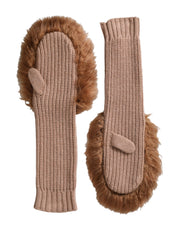 Brown Cashmere Knitted Fur Mid Arm Mitten Gloves Dolce & Gabbana