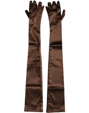 Brown Acetate Satin Elbow Length Gloves Dolce & Gabbana