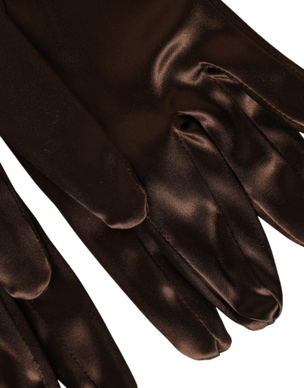 Brown Acetate Satin Elbow Length Gloves Dolce & Gabbana