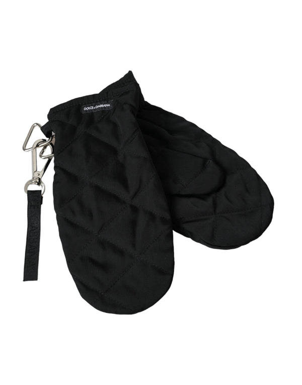 Black Quilted Nylon Wrist Length Mitten Gloves Dolce & Gabbana