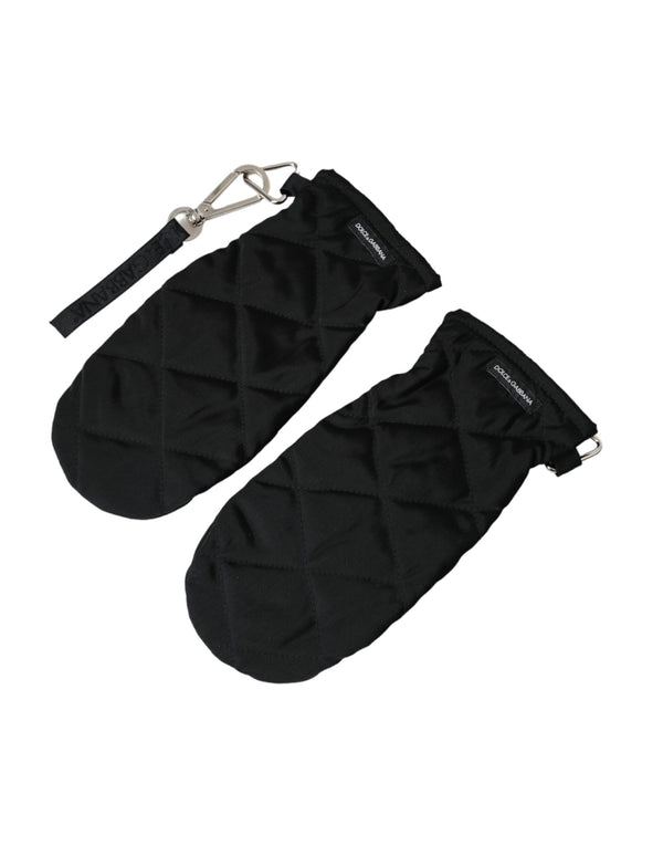 Black Quilted Nylon Wrist Length Mitten Gloves Dolce & Gabbana