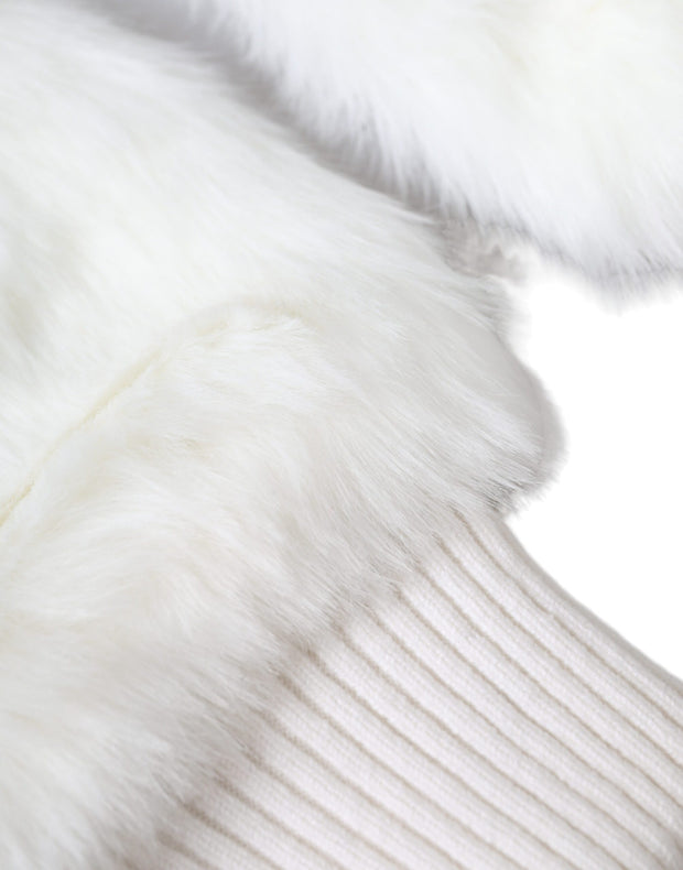 White Acrylic Knitted Fur Wrist Mitten Gloves Dolce & Gabbana