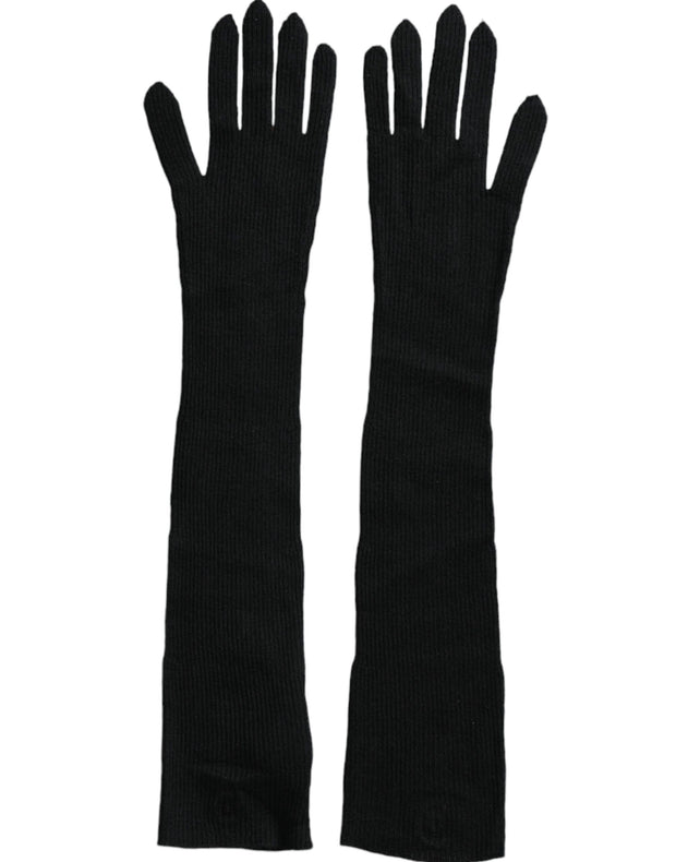 Black Cashmere Knitted Elbow Length Gloves Dolce & Gabbana