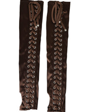 Brown Acetate Lace Up Fingerless Gloves Dolce & Gabbana