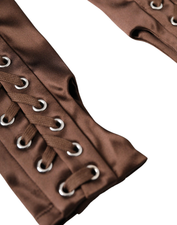 Brown Acetate Lace Up Fingerless Gloves Dolce & Gabbana