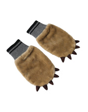 Beige Acrylic Knitted Fur Wrist Mitten Gloves Dolce & Gabbana