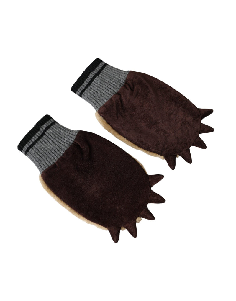 Beige Acrylic Knitted Fur Wrist Mitten Gloves Dolce & Gabbana