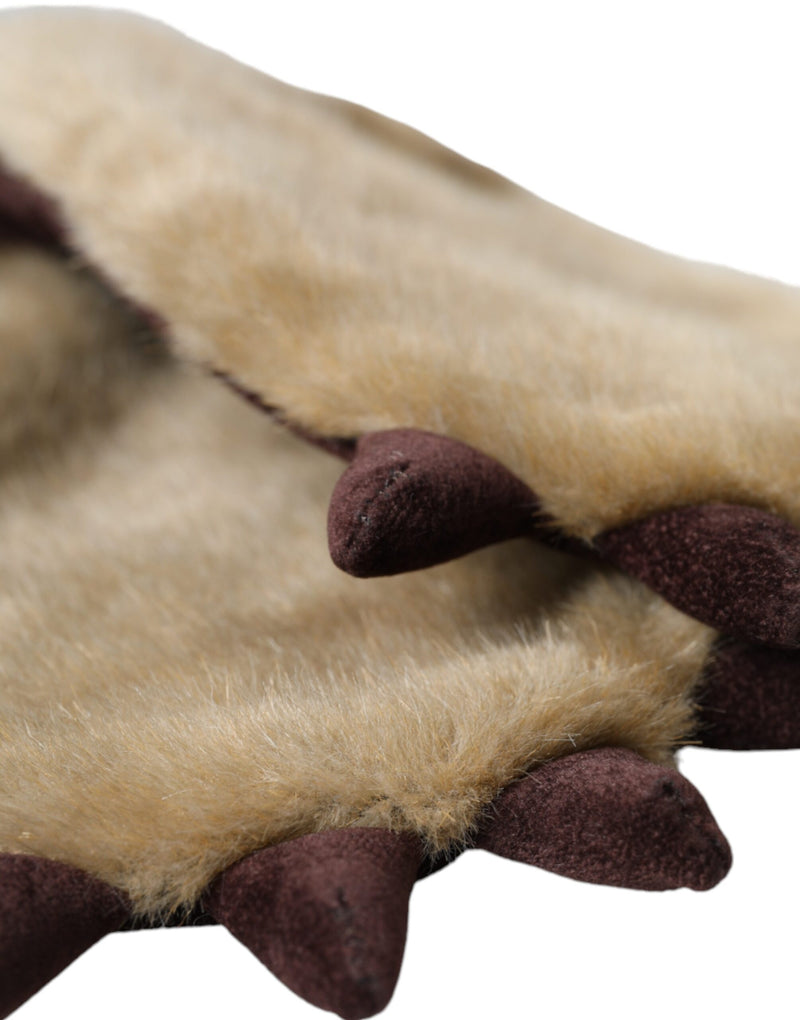 Beige Acrylic Knitted Fur Wrist Mitten Gloves Dolce & Gabbana