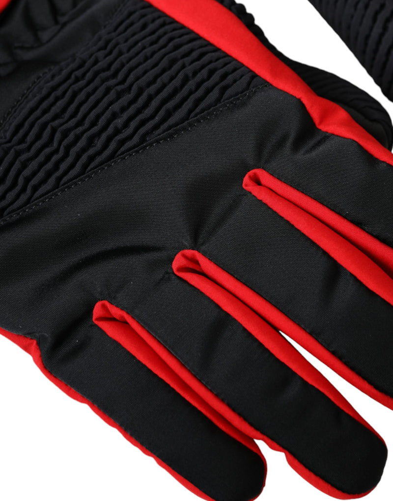 Black Red Nylon Wrist Length Gloves Dolce & Gabbana