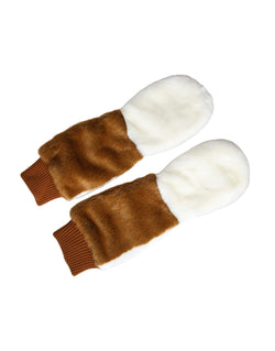 Brown White Acrylic Knitted Fur Mitten Gloves Dolce & Gabbana