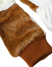 Brown White Acrylic Knitted Fur Mitten Gloves Dolce & Gabbana