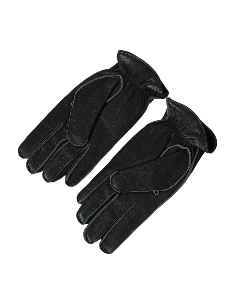 Black Deer Leather Wrist Length Gloves Dolce & Gabbana