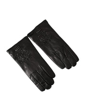 Black Leather Embossed Logo Short Hands Gloves Dolce & Gabbana