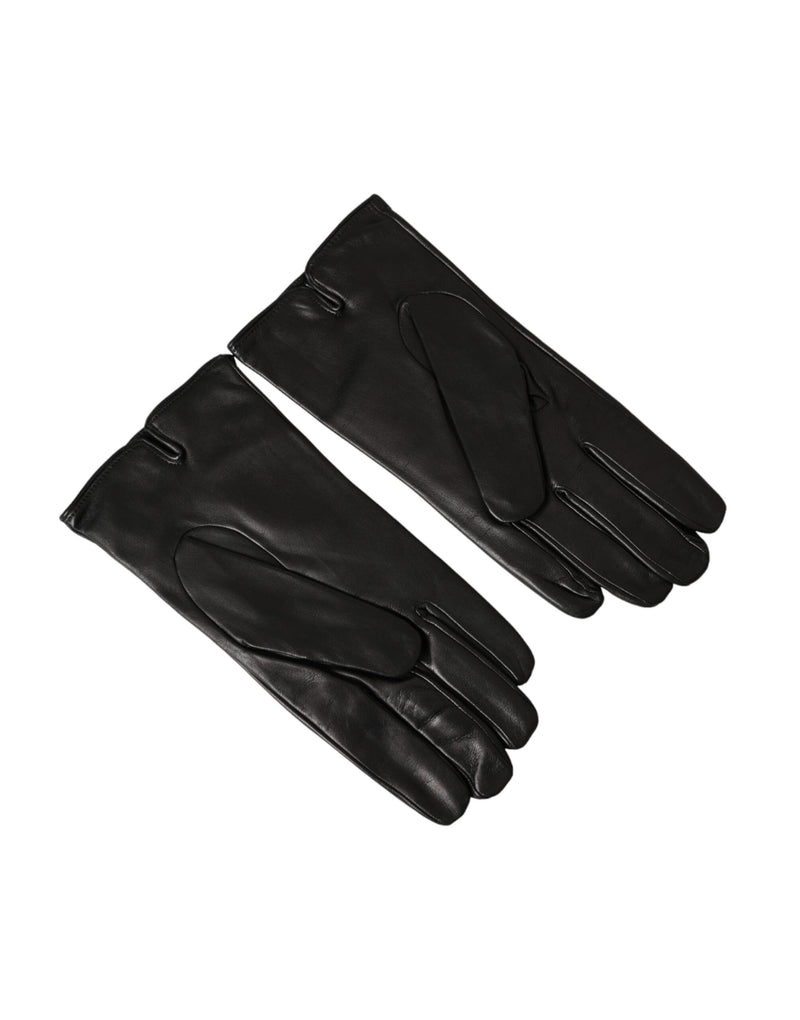 Black Leather Embossed Logo Short Hands Gloves Dolce & Gabbana