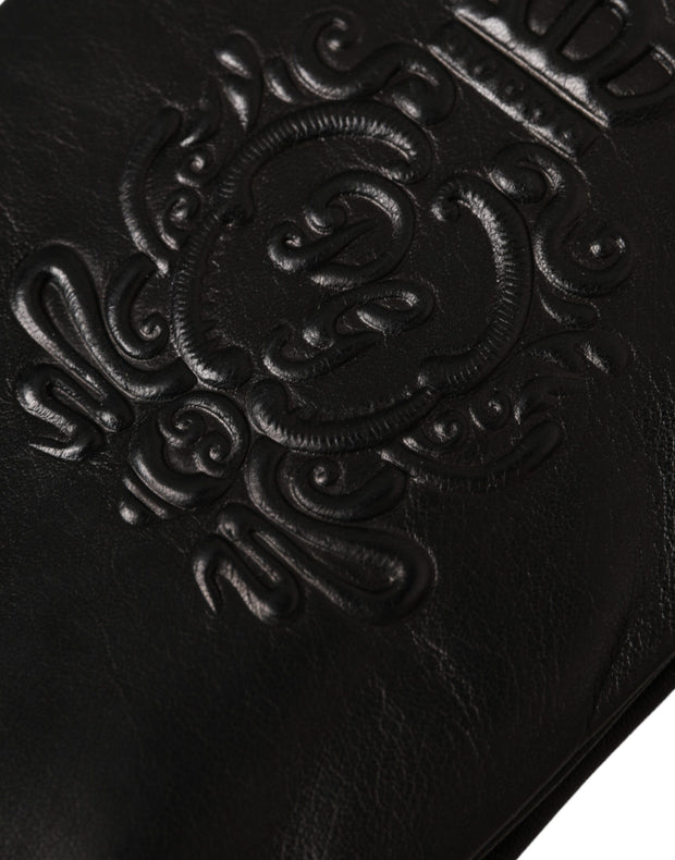 Black Leather Embossed Logo Short Hands Gloves Dolce & Gabbana