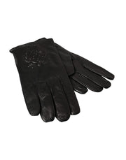 Black Leather Embossed Logo Short Hands Gloves Dolce & Gabbana