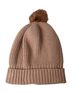 Brown Solid Knitted Fur Ball Winter Beanie Hat Dolce & Gabbana