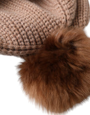 Brown Solid Knitted Fur Ball Winter Beanie Hat Dolce & Gabbana