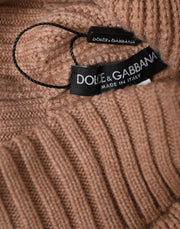 Brown Solid Knitted Fur Ball Winter Beanie Hat Dolce & Gabbana