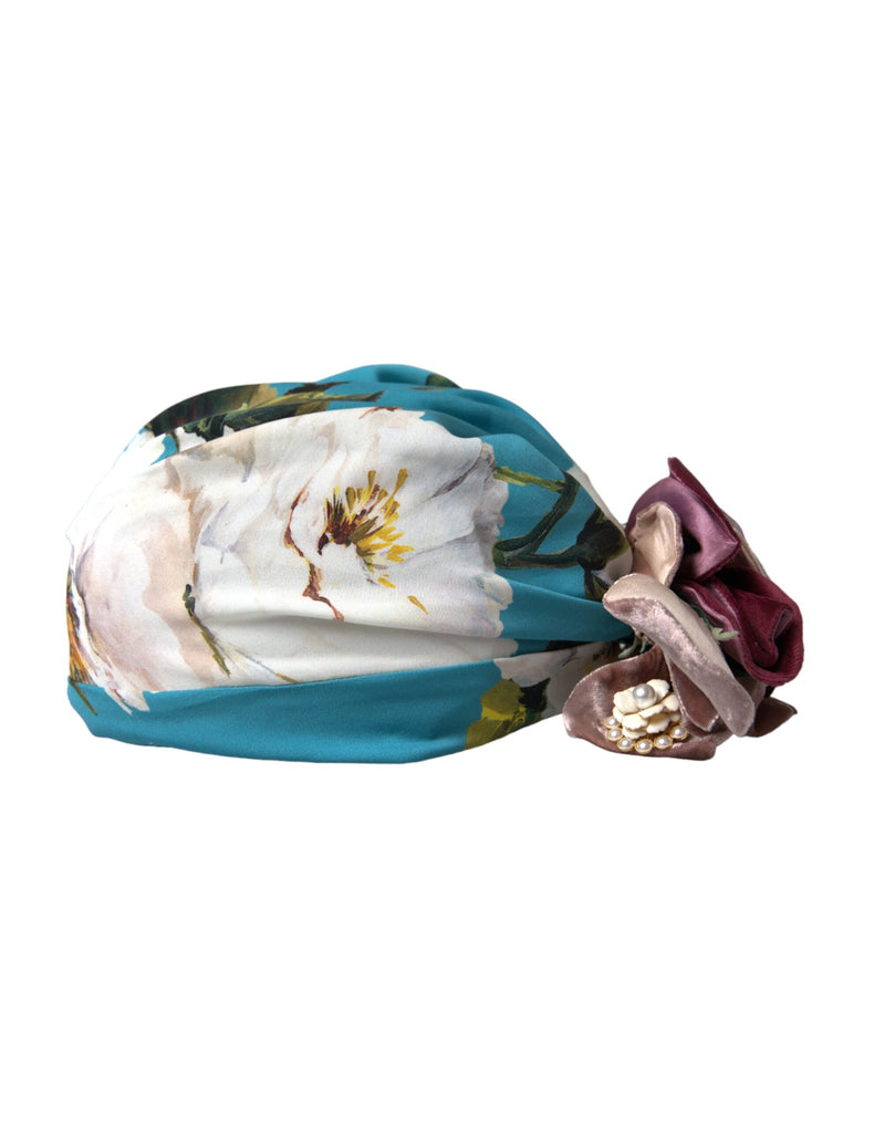 Blue Floral Motif Turban Head Hat Women Dolce & Gabbana