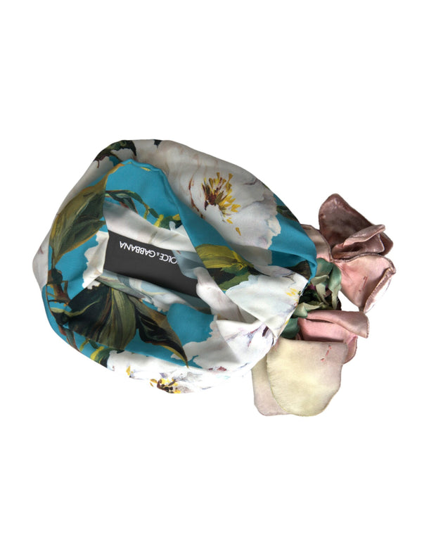 Blue Floral Motif Turban Head Hat Women Dolce & Gabbana