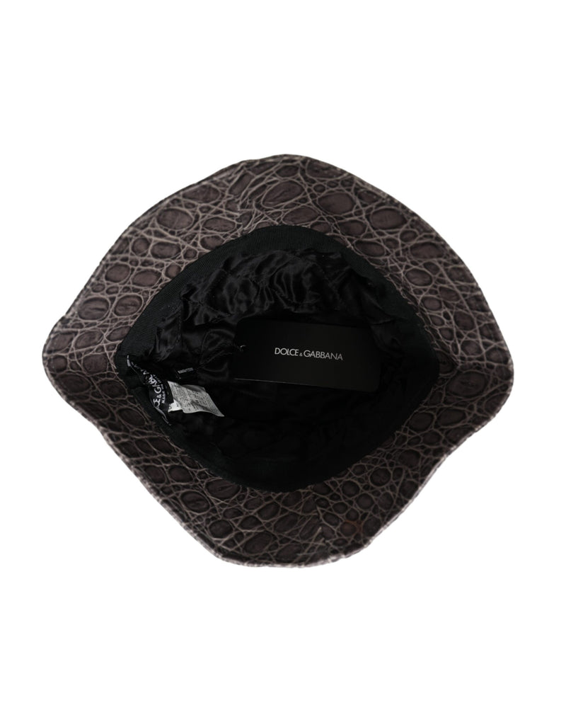 Black Gray Patterned Leather Bucket Hat Dolce & Gabbana