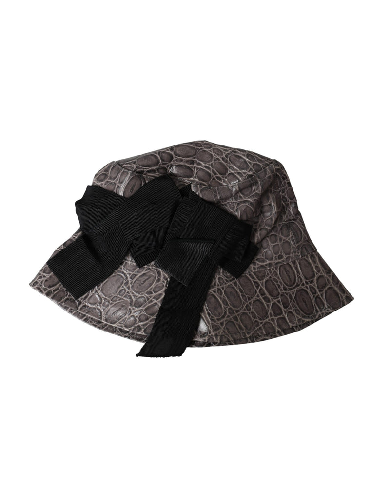 Black Gray Patterned Leather Bucket Hat Dolce & Gabbana