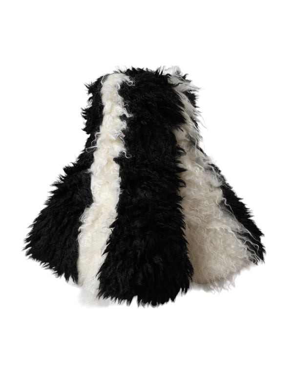 Black White Stripes Mohair Fur Bucket Hat Dolce & Gabbana