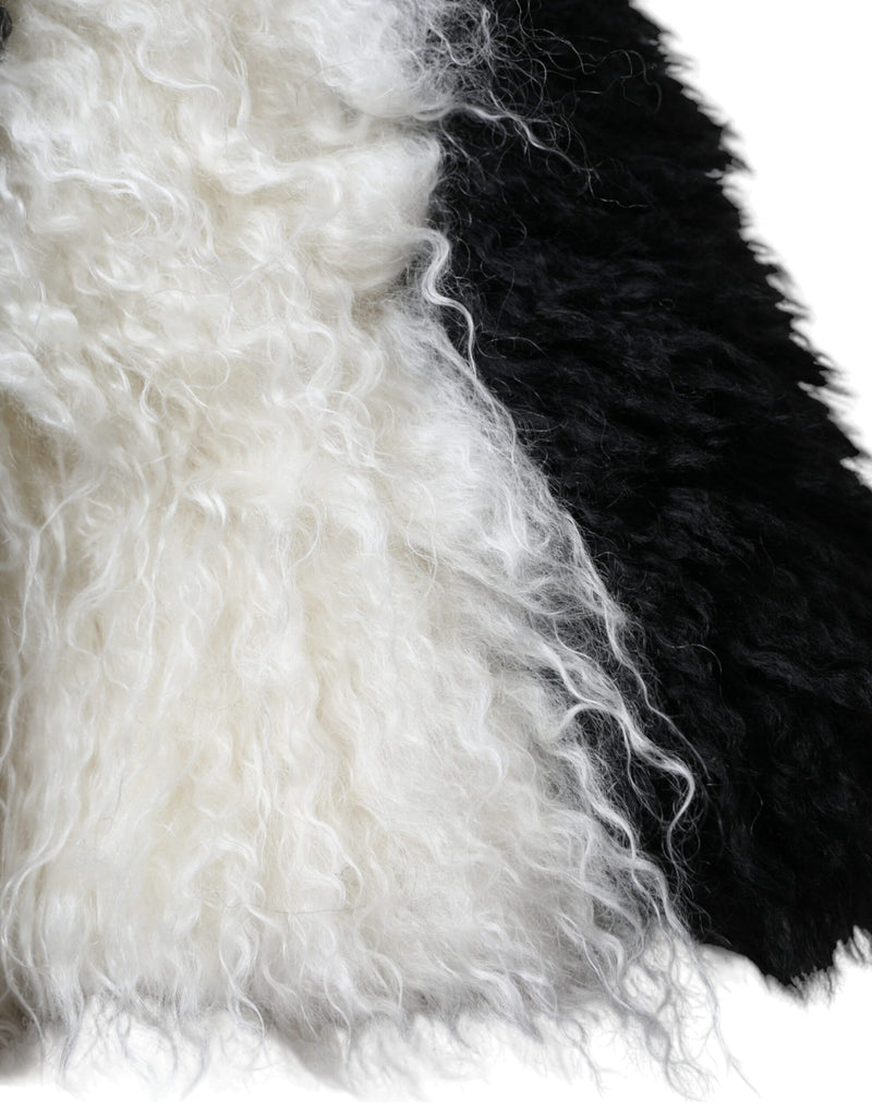 Black White Stripes Mohair Fur Bucket Hat Dolce & Gabbana