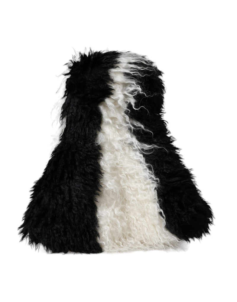 Black White Stripes Mohair Fur Bucket Hat Dolce & Gabbana