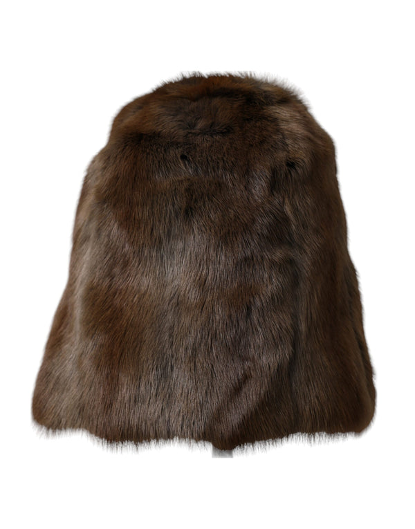 Brown Weasel Fur Womens Cashmere Hat Beanie Dolce & Gabbana