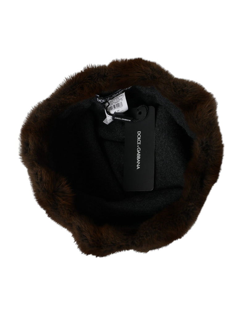 Brown Weasel Fur Womens Cashmere Hat Beanie Dolce & Gabbana