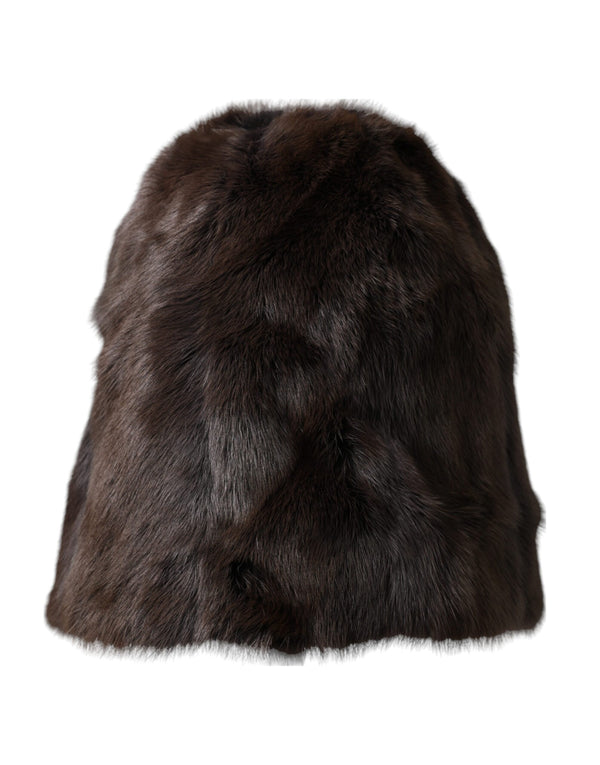 Brown Weasel Fur Womens Cashmere Hat Beanie Dolce & Gabbana