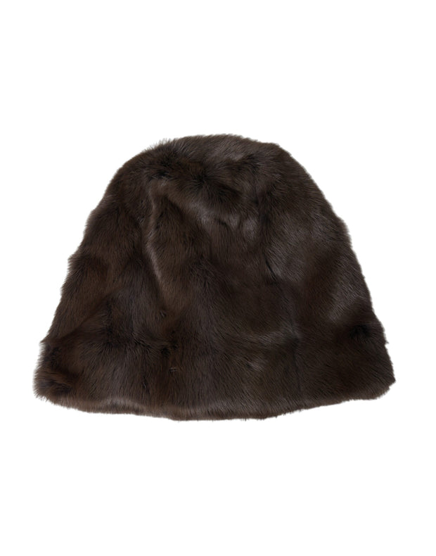 Brown Weasel Fur Womens Cashmere Hat Beanie Dolce & Gabbana