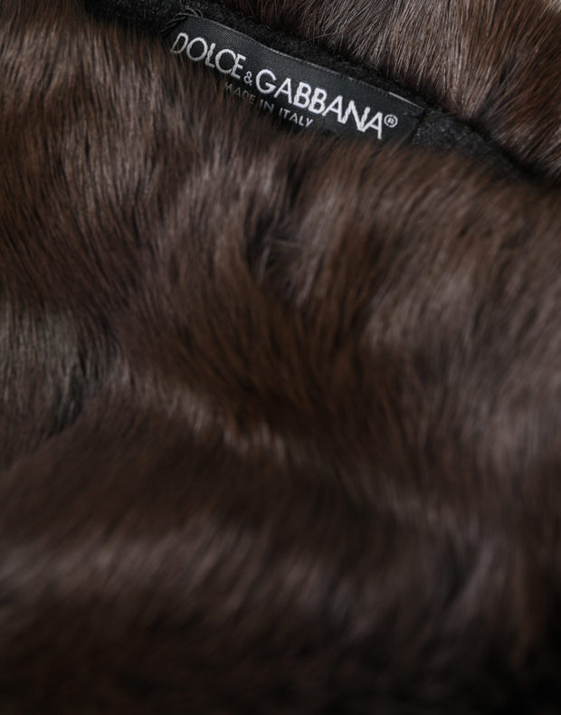 Brown Weasel Fur Womens Cashmere Hat Beanie Dolce & Gabbana