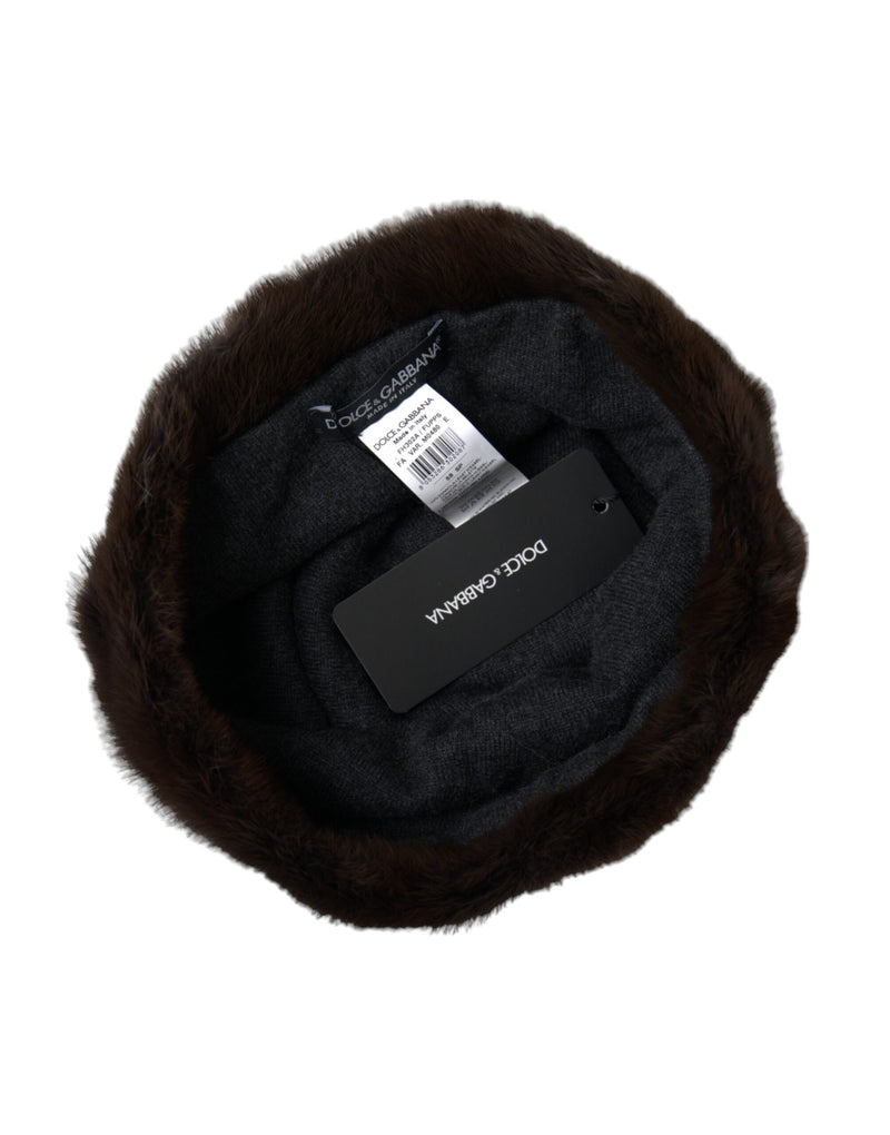 Brown Weasel Fur Womens Cashmere Hat Beanie Dolce & Gabbana