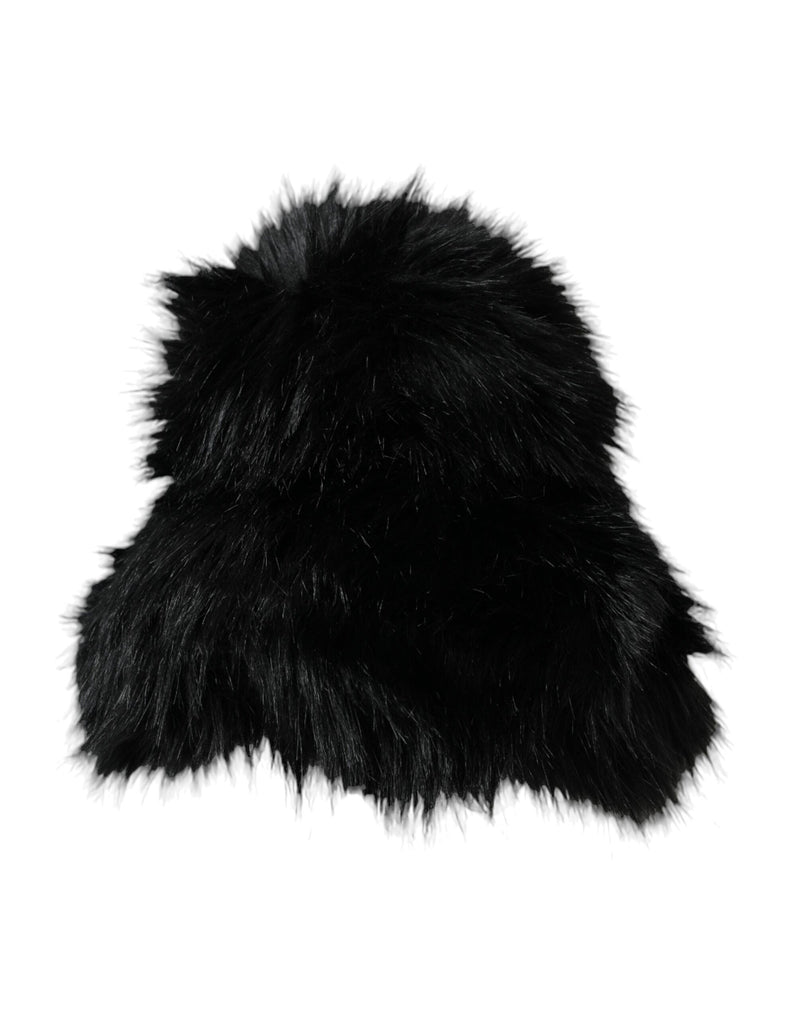 Black Faux Fur Womens Bucket Hat Dolce & Gabbana