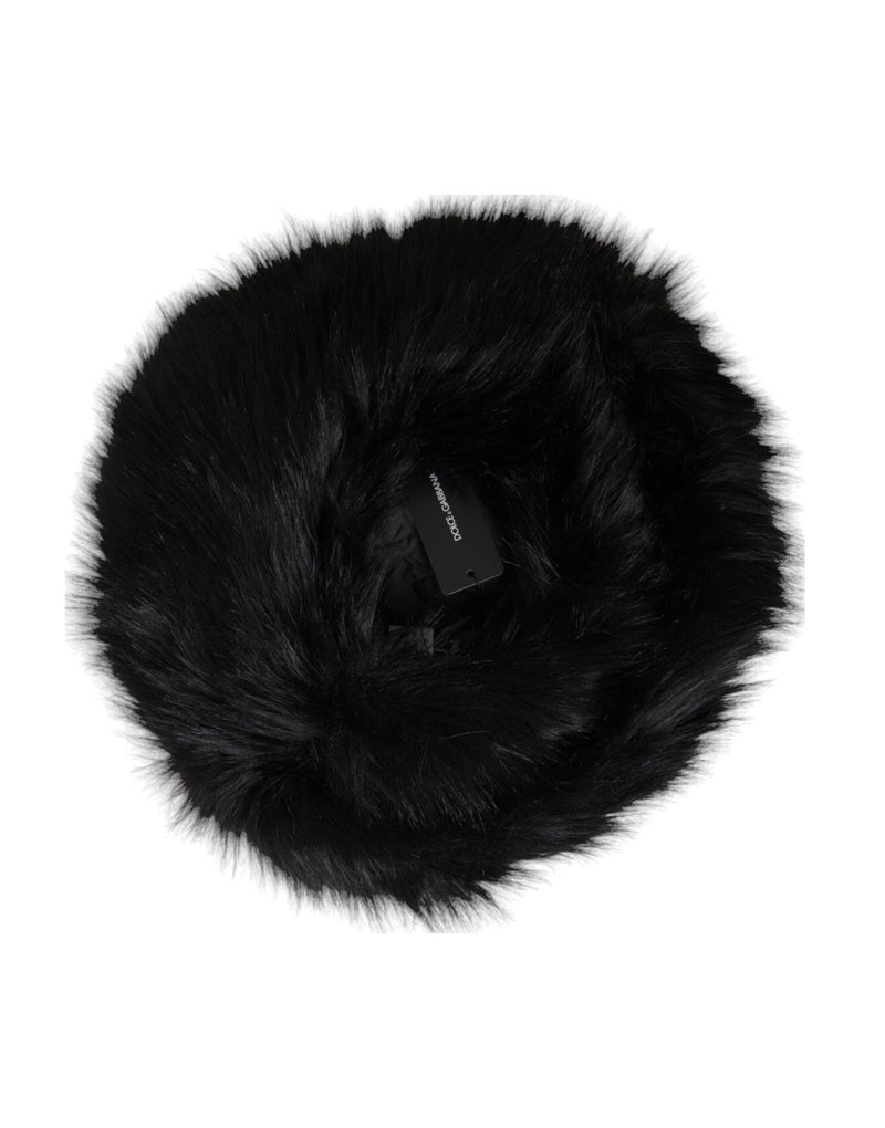 Black Faux Fur Womens Bucket Hat Dolce & Gabbana