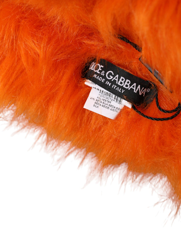 Orange Faux Fur Whole Head Wrap Hat Dolce & Gabbana