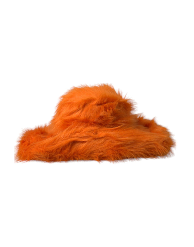 Orange Faux Fur Polyester Fedora Hat Dolce & Gabbana