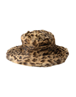 Brown Leopard Fur Women Bucket Hat Dolce & Gabbana