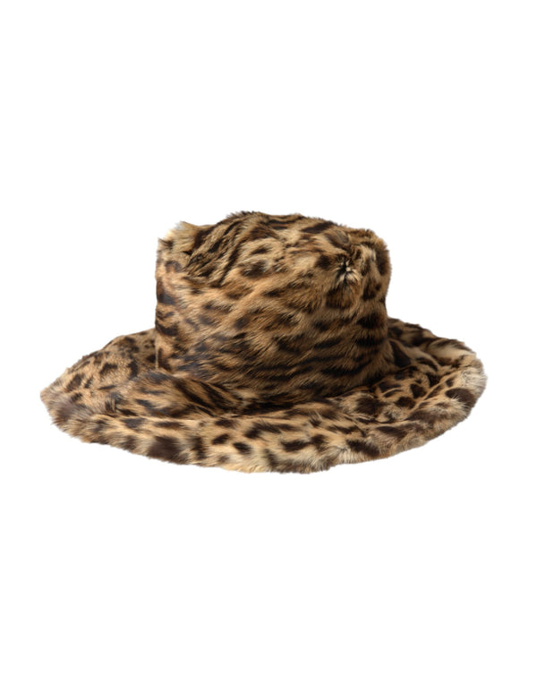 Brown Leopard Fur Women Bucket Hat Dolce & Gabbana