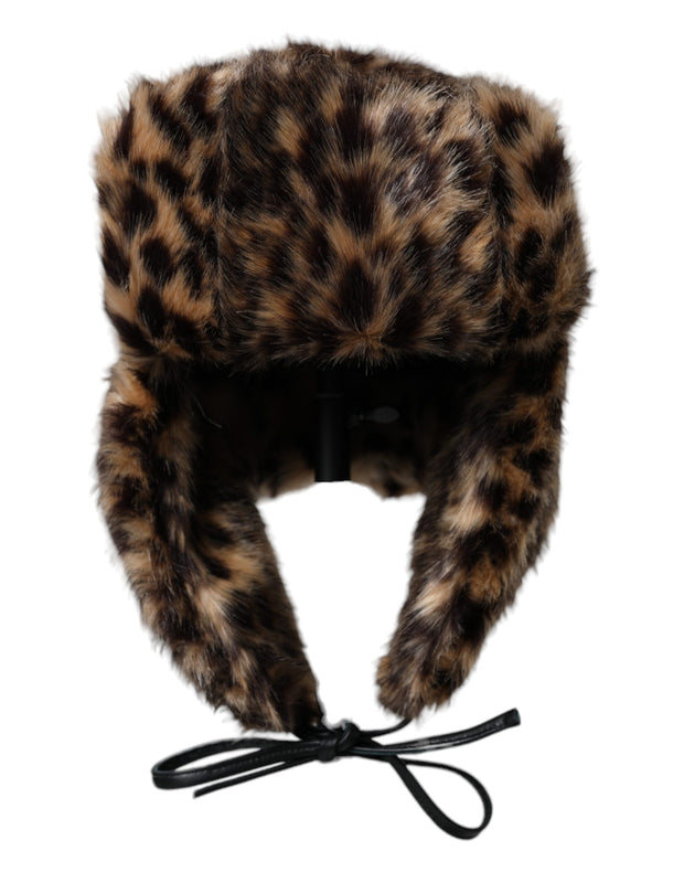 Multicolor Leopard Fur Trapper Women Hat Dolce & Gabbana