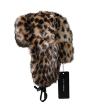 Multicolor Leopard Fur Trapper Women Hat Dolce & Gabbana